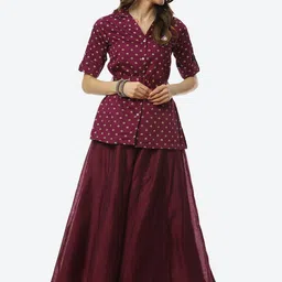 Biba Women Purple Printed Longline Shirt Style Top with Palazzo Set-image-65