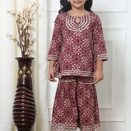 Readiprint Fashions Girls Floral Printed Gotta Patti Pure Cotton Kurti With Sharara-image-97