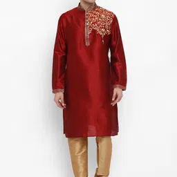 ROYAL KURTA Floral Embroidered Art Silk Kurta With Churidar-picture-14