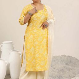 EXTRA LOVE BY LIBAS Plus Size Floral Printed Sequinned Kurta With Palazzo & Dupatta-image-80