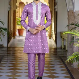 Be Desi Men Floral Embroidered Regular Thread Work Kurta with Pyjamas-31