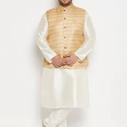VASTRAMAY Mandarin Collar Kurta & Pyjamas With Nehru Jacket-picture-50