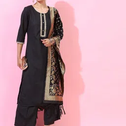 Vishudh Women Black Yoke Design Panelled Kurta with Trousers & With Dupatta-image-81