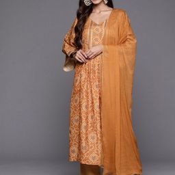 KALINI Bandhani Printed Empire Gotta Patti A-Line Kurta With Trousers & Dupatta-image-39