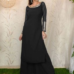 WHATNOT STYLE Mirror Work Round Neck Georgette Straight Kurta With Palazzo-27