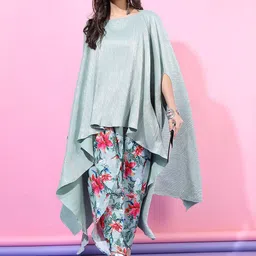 Vishudh Women Green Solid Kaftan Kurta With Printed Dhoti Pants-picture-55
