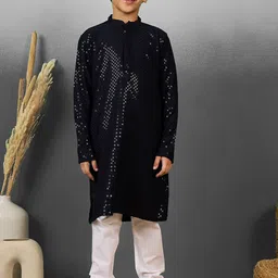 YK Boys Ethnic Motifs Embroidered Regular Sequinned Kurta with Churidar-picture-43