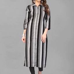GUNVANTI FAB Women Black Striped Panelled Kurti with Trousers-image-48