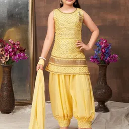 BAESD Girls Floral Printed Round Neck Sleeveless Sequinned Kurta With Patiala & Dupatta-image-60