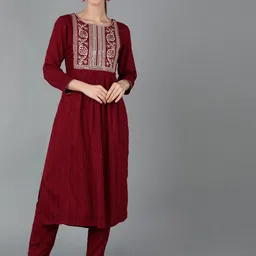 KALINI Ethnic Motifs Yoke Design Pleated Sequinned Kurta with Trousers-20
