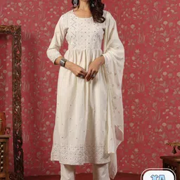 Readiprint Fashions  Floral Embroidered Pure Cotton Kurta With Trousers & Dupatta-picture-46