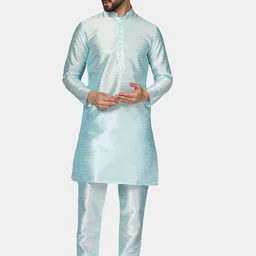 TAHVO Mandarin Collar Pure Cotton Kurta with Pyjamas-picture-46