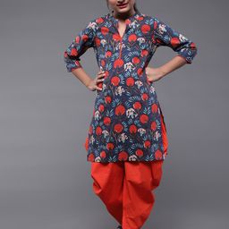 Aks Kids Girls Floral Printed Pure Cotton Kurta With Dhoti Pants-image-89