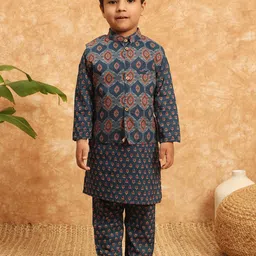 Readiprint Fashions Boys Ethnic Motifs Printed Pure Cotton Kurta With Pyjama & jacket-18
