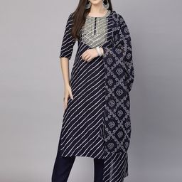 BAESD Leheriya Printed Straight Kurta With Trousers & Dupatta-image-78