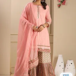 Readiprint Fashions Floral Embroidered Pure Cotton Kurta With Sharara & With Dupatta-picture-18