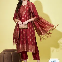 PPTOSS Ethnic Motifs Woven Design Kurta with Trousers & With Dupatta-26