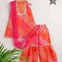 The Magic Wand Girls Leheriya Printed Regular Sequinned Kurta with Sharara & With Dupatta-image-25
