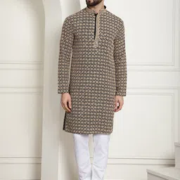 SOJANYA Ethnic Motifs Embroidered Regular Sequinned Pure Cotton Kurta With Churidar-image-48