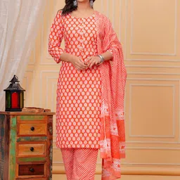 POSHART FASHION AS UNIQUE AS YOU ARE Ethnic Motifs Printed Regular Pure Cotton Kurta Set-picture-13