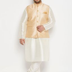 VASTRAMAY Mandarin Collar Regular Kurta with Pyjamas With Woven Design Nehru Jacket-1