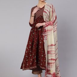 GLAM ROOTS Ethnic Motifs Printed Gotta Patti Pure Cotton Kurta With Trousers & Dupatta-image-53