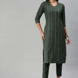 KALINI Mandarin Collar  Woven Design Kurta with Trousers-picture-13