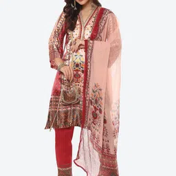 Biba Women Maroon Floral Printed Kurta with Trousers & With Dupatta-picture-5