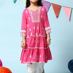 Biba Girls Floral Embroidered Sequined Tiered Kurta with Palazzos-picture-19