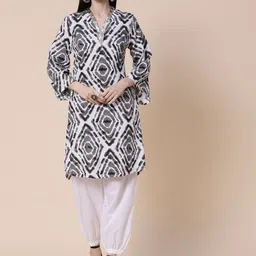 FASHOR Grey Printed Regular Sequinned Pure Cotton Kurta with Trousers-image-57