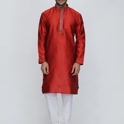 ROYAL KURTA Paisley Woven Design Embroidered Dupion Silk Kurta with Churidar-image-82