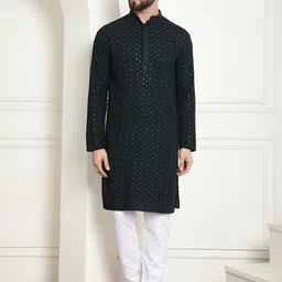 SOJANYA Embroidered Sequinned Pure Cotton Kurta with Churidar-image-12