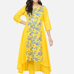 FABNEST Women Yellow & Blue Printed Regular Pure Cotton Kurta with Trousers-image-17