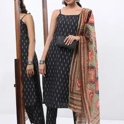 KETCH Ethnic Motifs Ikat Printed Kurta With Trousers & Dupatta-19