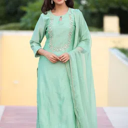 GILLORI Embroidered Zardozi Chanderi Silk Kurta with Palazzos & Dupatta-30