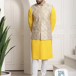 SOJANYA Ethnic Motifs Embroidered Pure Cotton Kurta And Churidar With Nehru jacket-picture-44