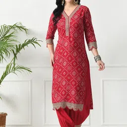 Minifest V Neck Ethnic Motifs Printed Regular Pure Cotton Straight Kurta Set-picture-11