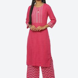 Rangriti Women Round Neck Yoke Design Kurta With Palazzos-image-97
