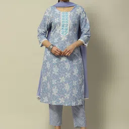 Rangriti Round Neck Floral Printed Gotta Patti Pure Cotton Kurta with Trousers & Dupatta-picture-43