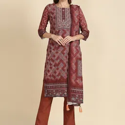 MADHURAM Women Floral Embroidered Mirror Work Kurta with Trousers & Dupatta-9
