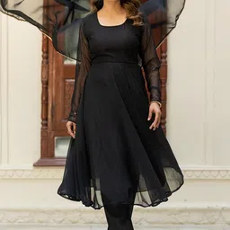 KALINI Round Neck Georgette Anarkali Kurta With Trousers & Dupatta-19
