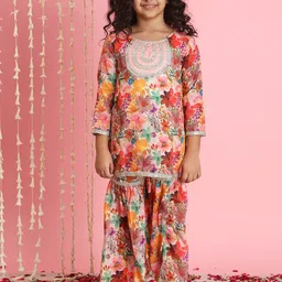 Readiprint Fashions Girls Floral Printed Regular Gotta Patti Kurti with Sharara-image-38