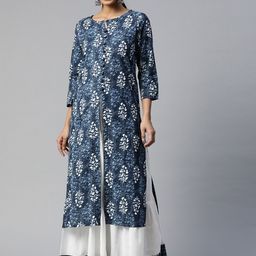 NeshamaKurti Women Floral Printed Pure Cotton Kurta with Skirt-image-78