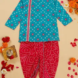 SAKA DESIGNS Boys Bandhani Printed Regular Gotta Patti Pure Cotton Kurta with Dhoti Pants-15