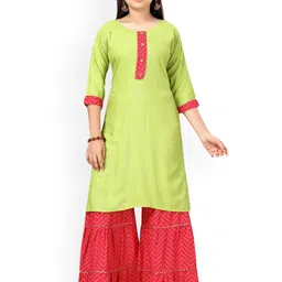 Aarika Girls Green Pure Cotton Kurti with Sharara-image-12