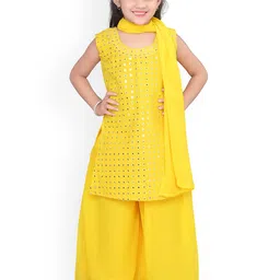 BAESD Girls Embroidered Regular Mirror Work Straight Kurta With Palazzos & Dupatta-picture-18