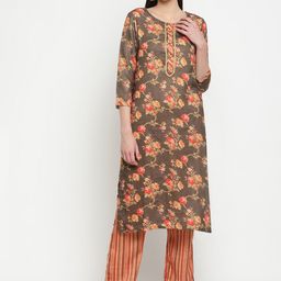 Be Indi Women Floral Printed Straight Kurta with Trousers Set-picture-13