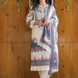 KALINI Ethnic Motifs Printed Straight Kurta & Trouser With Dupatta-image-42