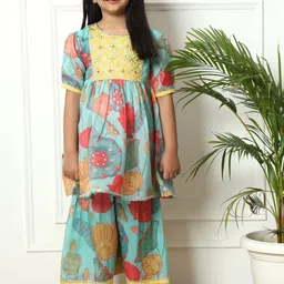 Readiprint Fashions Girls Floral Printed Pleated Gotta Patti Pure Cotton Kurti & Sharara-image-87