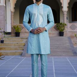 Be Desi Men Embroidered Regular Sequinned Kurta with Pyjamas-23